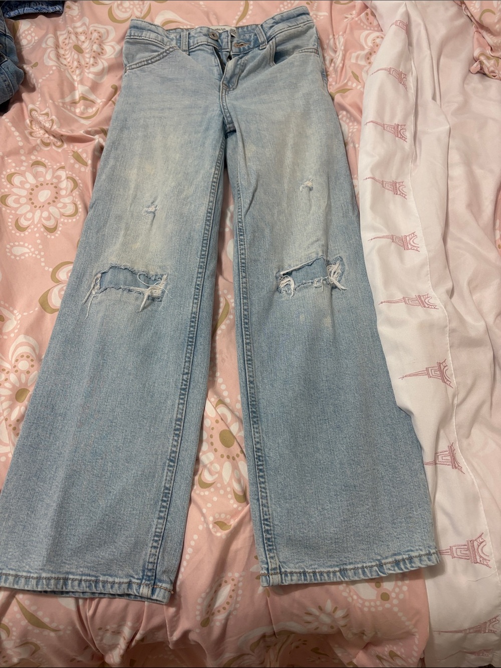 Abercrombie & Fitch Light Blue Distressed Wide-Leg Kids Jeans
